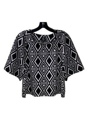 Bobeau Womens Size Small Geometric Print Blouse Black White Stretch Top